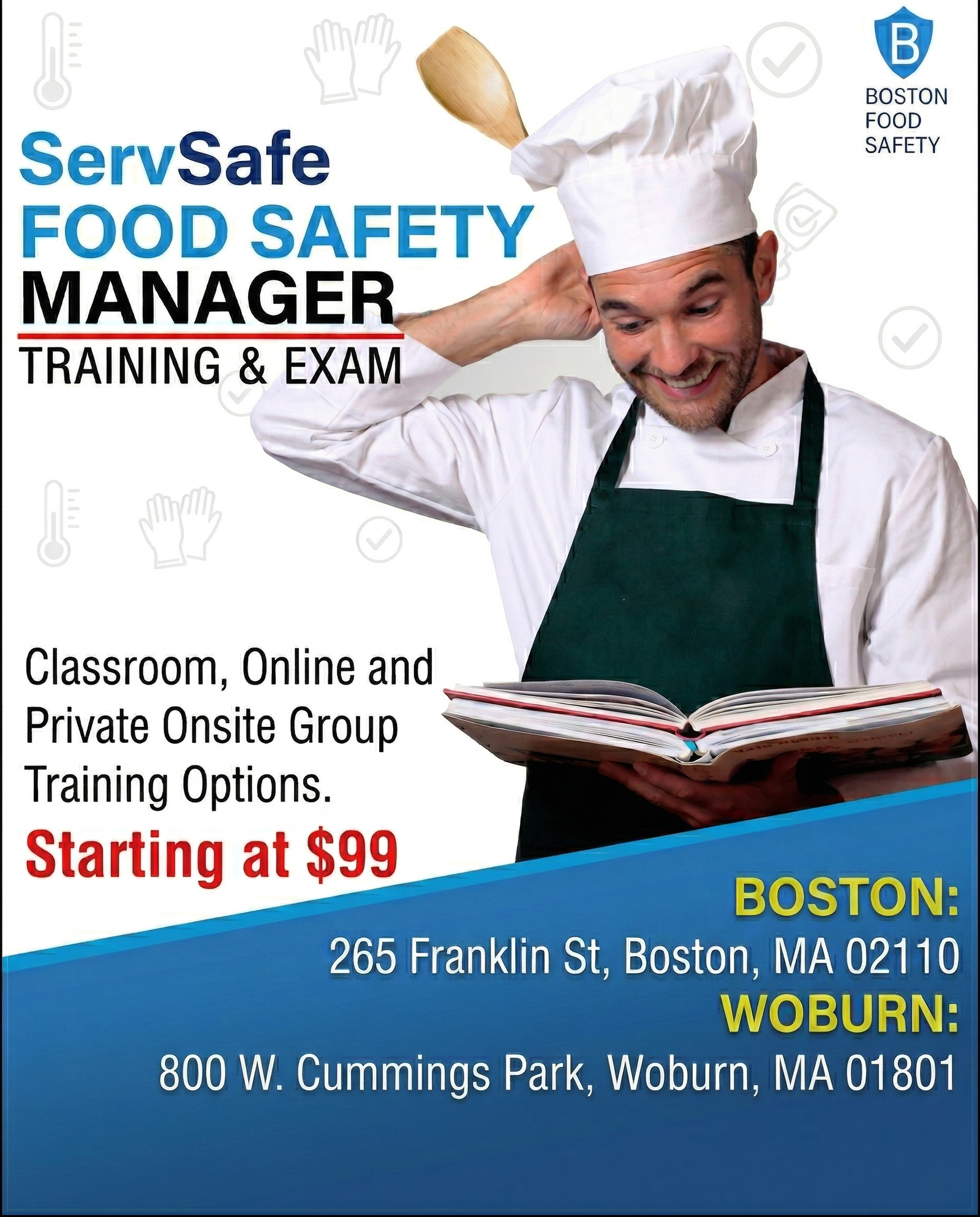ServSafe Food Safety Manager certification and allergen training in Boston and Woburn - starting at $99