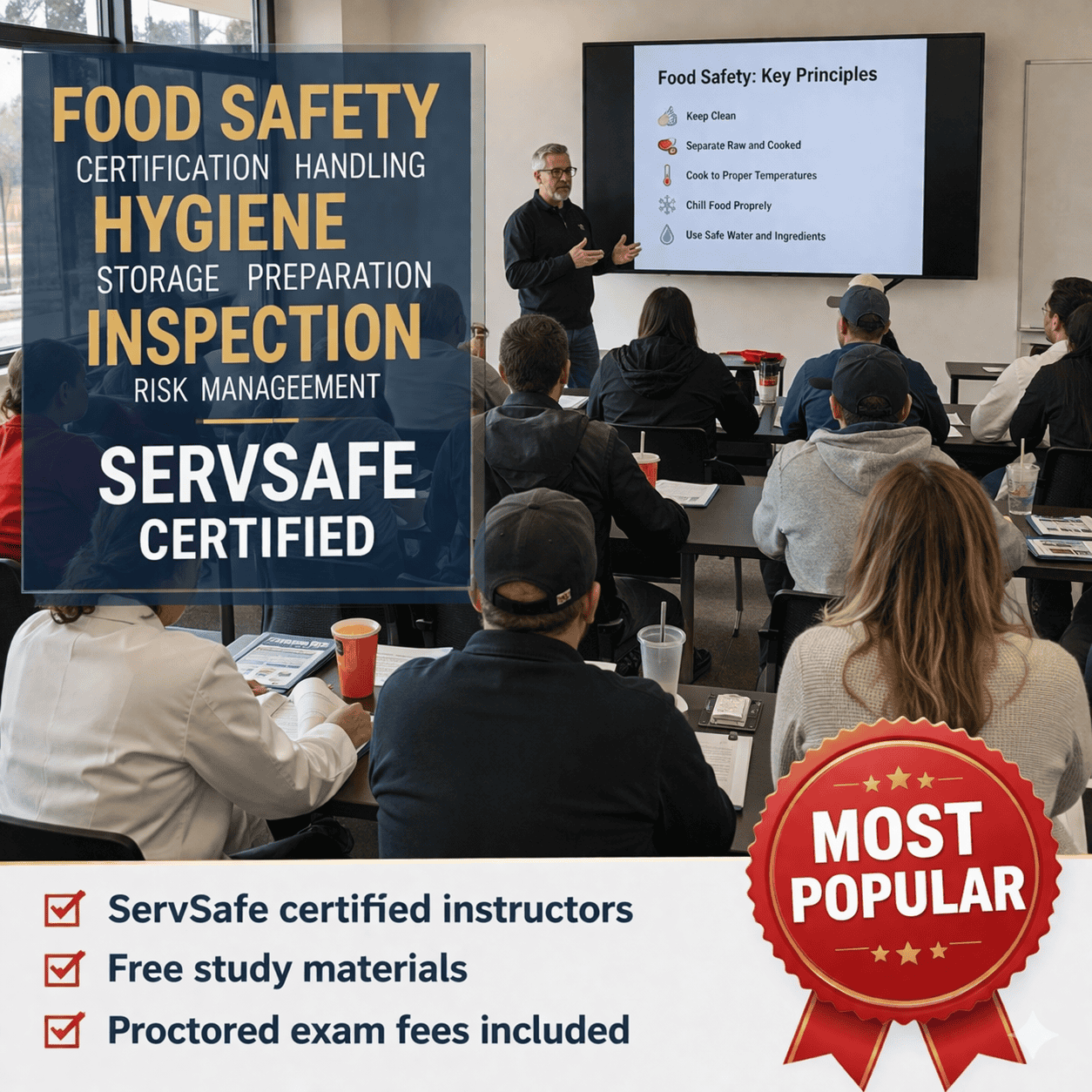 ServSafe class and exam - instructor-led classroom training $150