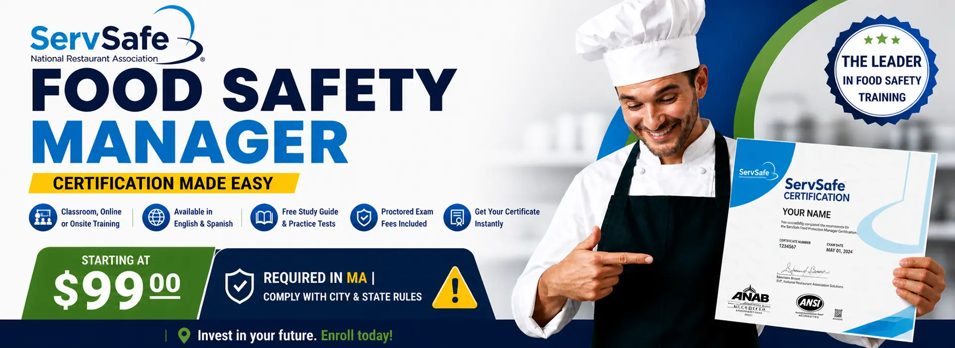 ServSafe certification Boston and Woburn - ServSafe food safety manager training and ServSafe exam near me