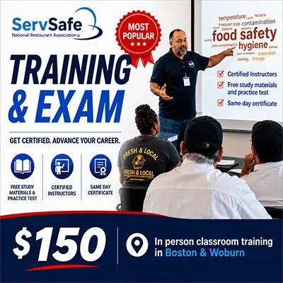 ServSafe certification Boston class - ServSafe food safety manager instructor led training $150