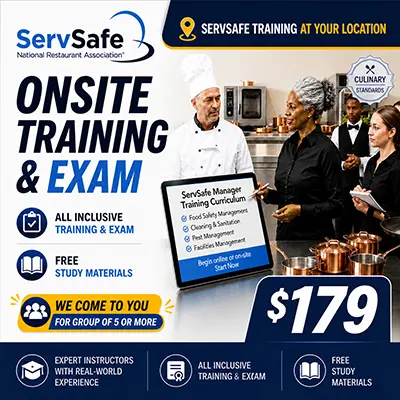 ServSafe group training at your restaurant or business location in Massachusetts and New England $169 per person