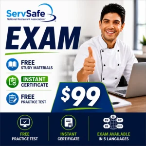 ServSafe exam near me in Boston and Woburn exam only appointment for food safety manager certification $99
